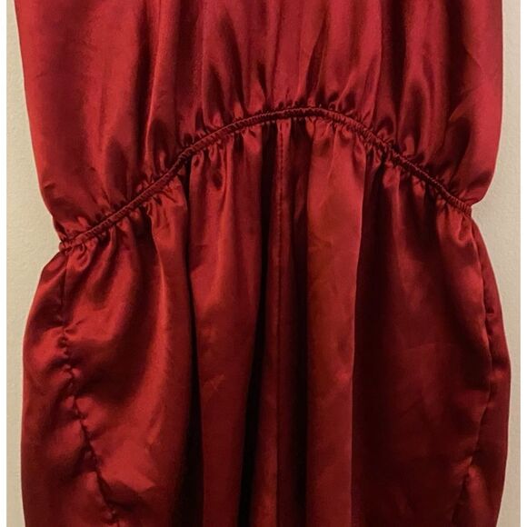 Burgundy Satin Adjustable Cross Straps Cinched Romper Women's Sz Medium - Picture 9 of 14